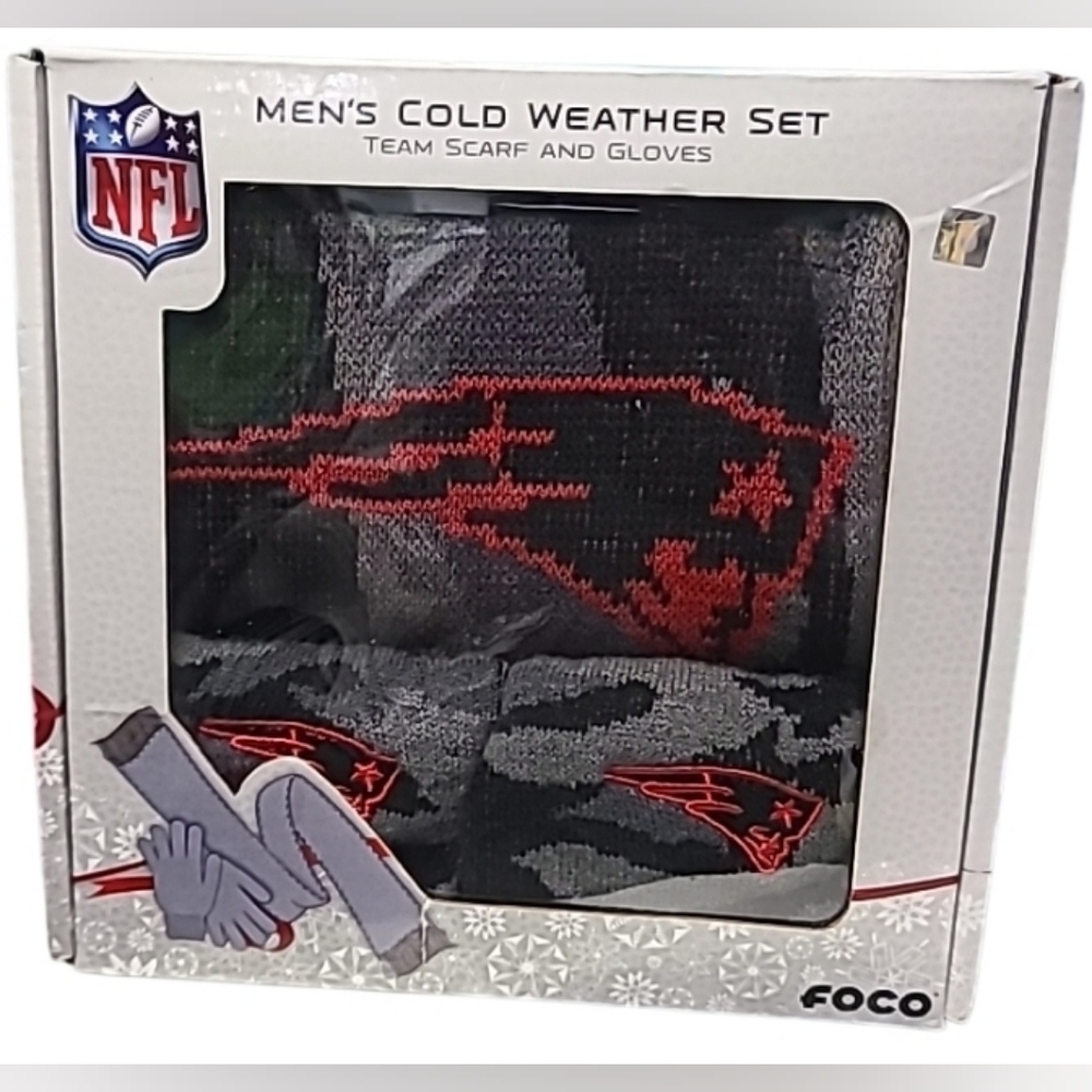 New England Patriots Scarf & Gloves Set FOCO Official NFL Merchandise Red Black